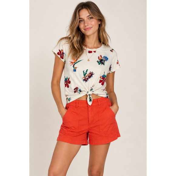 Madewell Other - Madewell Floral Tie Front Tee XS & Banana Republic Orange Linen Shorts 4 Set